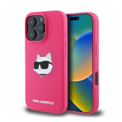 Karl Lagerfeld Silicone Choupette Head Print Apple iPhone 16 Pro Magsafe kompatibilis hátlap tok, rózsaszín