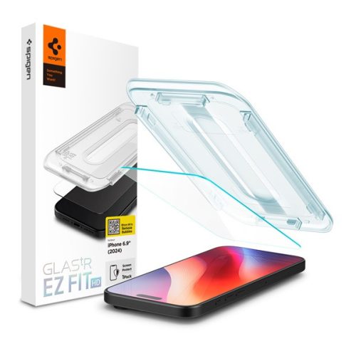 Apple iPhone 16 Pro Max, Kijelzővédő fólia, ütésálló fólia (az íves részre is!), Tempered Glass (edzett üveg), Spigen Ez Fit HD, Clear