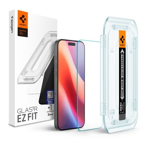 Apple iPhone 16 Pro Max, Kijelzővédő fólia, ütésálló fólia (az íves részre is!), Tempered Glass (edzett üveg), Spigen Ez Fit, Clear, 2 db / csomag