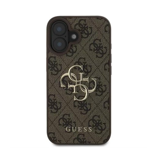 Guess PU 4G Metal Logo Apple iPhone 16 hátlap tok, barna