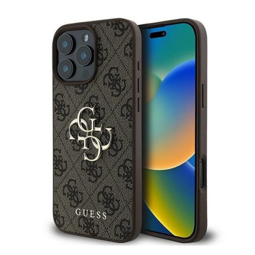 Guess PU 4G Metal Logo Apple iPhone 16 Pro hátlap tok, barna