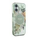 Guess IML Flower & Tonal Circle iPhone 16 Plus kemény hátlap tok, zöld GUHMP16MHFWBDCEN