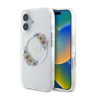   Guess IML Flowers Wreath iPhone 16 Plus MagSafe kemény hátlap tok, átlátszó GUHMP16MHFWFCT