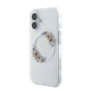 Guess IML Flowers Wreath iPhone 16 Plus MagSafe kemény hátlap tok, átlátszó GUHMP16MHFWFCT