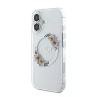   Guess IML Flowers Wreath iPhone 16 Plus MagSafe kemény hátlap tok, átlátszó GUHMP16MHFWFCT