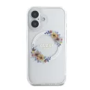 Guess IML Flowers Wreath iPhone 16 Plus MagSafe kemény hátlap tok, átlátszó GUHMP16MHFWFCT
