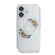   Guess IML Flowers Wreath iPhone 16 Plus MagSafe kemény hátlap tok, átlátszó GUHMP16MHFWFCT