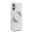 Guess IML Flowers Wreath iPhone 16 Plus MagSafe kemény hátlap tok, átlátszó GUHMP16MHFWFCT