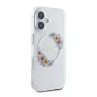   Guess IML Flowers Wreath iPhone 16 Plus MagSafe kemény hátlap tok, átlátszó GUHMP16MHFWFCT