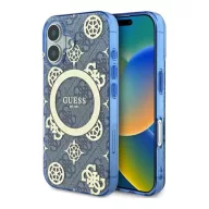   Guess IML Peony On 4G Background iPhone 16 MagSafe kemény hátlap tok, kék GUHMP16SH4PYEEB