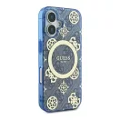 Guess IML Peony On 4G Background iPhone 16 MagSafe kemény hátlap tok, kék GUHMP16SH4PYEEB