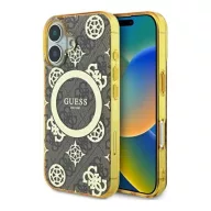   Guess IML Peony On 4G Background iPhone 16 MagSafe kemény hátlap tok, barna GUHMP16SH4PYEEW