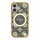 Guess IML Peony On 4G Background iPhone 16 MagSafe kemény hátlap tok, barna GUHMP16SH4PYEEW