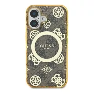   Guess IML Peony On 4G Background iPhone 16 MagSafe kemény hátlap tok, barna GUHMP16SH4PYEEW