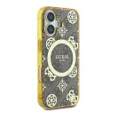 Guess IML Peony On 4G Background iPhone 16 MagSafe kemény hátlap tok, barna GUHMP16SH4PYEEW