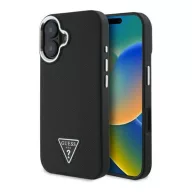   Guess Grained Triangle iPhone 16 MagSafe kemény hátlap tok, fekete GUHMP16SPGTSPSK