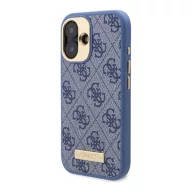   Guess 4G Logo Plate iPhone 16 MagSafe kemény hátlap tok, kék GUHMP16SU4GPRB