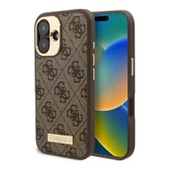   Guess 4G Logo Plate iPhone 16 MagSafe kemény hátlap tok, barna GUHMP16SU4GPRW