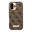 Guess 4G Logo Plate iPhone 16 MagSafe kemény hátlap tok, barna GUHMP16SU4GPRW