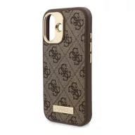   Guess 4G Logo Plate iPhone 16 MagSafe kemény hátlap tok, barna GUHMP16SU4GPRW
