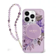   Guess IML Flowers iPhone 16 Pro Max kemény hátlap tok karpánttal, lila GUHMP16XHFWBRCESU