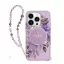 Guess IML Flowers iPhone 16 Pro Max kemény hátlap tok karpánttal, lila GUHMP16XHFWBRCESU