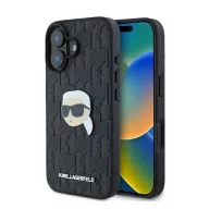   Karl Lagerfeld Monogram Karl Head Pin iPhone 16 kemény hátlap tok, fekete  KLHCP16SPGKLKIPK