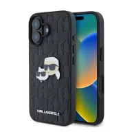   Karl Lagerfeld Monogram Karl&Chaoupette Head Pin iPhone 16 kemény hátlap tok, fekete KLHCP16SPGKLKCPK