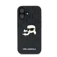   Karl Lagerfeld Monogram Karl&Chaoupette Head Pin iPhone 16 kemény hátlap tok, fekete KLHCP16SPGKLKCPK