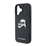   Karl Lagerfeld Monogram Karl&Chaoupette Head Pin iPhone 16 kemény hátlap tok, fekete KLHCP16SPGKLKCPK