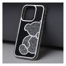 Teddy Bear iPhone 16 Pro Max csillogó köves tok, ezüst