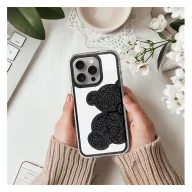 Teddy Bear iPhone 16 Plus csillogó köves tok, fekete