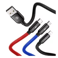 Baseus 3in1 USB-C / Lightning / USB kábel, 3A, 1,2m, fekete