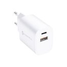 Forcell F-Energy TFK-TC-30WPD USB-C + USB-A töltő adapter, PD, QC4.0, 3A, 30W, fehér