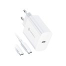 Forcell F-Energy TFK-TC-25WPD USB-C + USB-C-USB-C töltő adapter kábellel, PD, Q.C, 3A, 25W, fehér