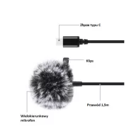 Puluz PU425 USB-C mikrofon csatlakozó, 1,5m, fekete