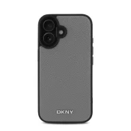   DKNY PU Leather Silver Metal Logo iPhone 16 MagSafe tok, szürke