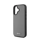 DKNY PU Leather Silver Metal Logo iPhone 16 MagSafe tok, szürke