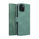 Tender Book iPhone 15 flip/oldalra nyíló műbőr tok kártyatartó résszel, zöld