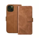 Tender Book iPhone 15 flip/oldalra nyíló műbőr tok kártyatartó résszel, barna