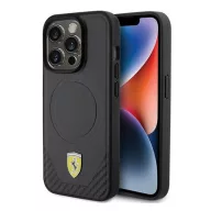   Ferrari Carbon Metal Logo iPhone 15 Pro MagSafe kompatibilis kemény hátlap tok, fekete FEHMP15LPTEK