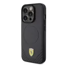 Ferrari Carbon Metal Logo iPhone 15 Pro MagSafe kompatibilis kemény hátlap tok, fekete FEHMP15LPTEK