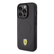   Ferrari Carbon Metal Logo iPhone 15 Pro MagSafe kompatibilis kemény hátlap tok, fekete FEHMP15LPTEK