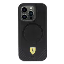 Ferrari Carbon Metal Logo iPhone 15 Pro MagSafe kompatibilis kemény hátlap tok, fekete FEHMP15LPTEK