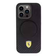   Ferrari Carbon Metal Logo iPhone 15 Pro MagSafe kompatibilis kemény hátlap tok, fekete FEHMP15LPTEK