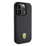   Ferrari Carbon Metal Logo iPhone 15 Pro MagSafe kompatibilis kemény hátlap tok, fekete FEHMP15LPTEK