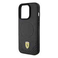   Ferrari Carbon Metal Logo iPhone 15 Pro MagSafe kompatibilis kemény hátlap tok, fekete FEHMP15LPTEK