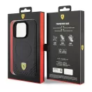 Ferrari Carbon Metal Logo iPhone 15 Pro MagSafe kompatibilis kemény hátlap tok, fekete FEHMP15LPTEK
