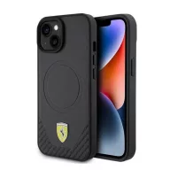   Ferrari Carbon Metal Logo  iPhone 15 / 14 / 13 MagSafe kompatibilis kemény hátlap tok, fekete FEHMP15SPTEK