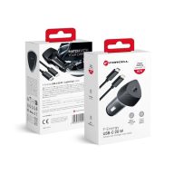   FORCELL F-ENERGY CC50-1C USB-C autós töltő + USB-C-Lightning adatkábel, PD, 3A, 20W, carbon fekete